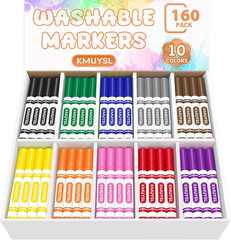 KMUYSL 160 Count Washable Markers Bulk, 10 Assorted Colors – Broad Line Conical