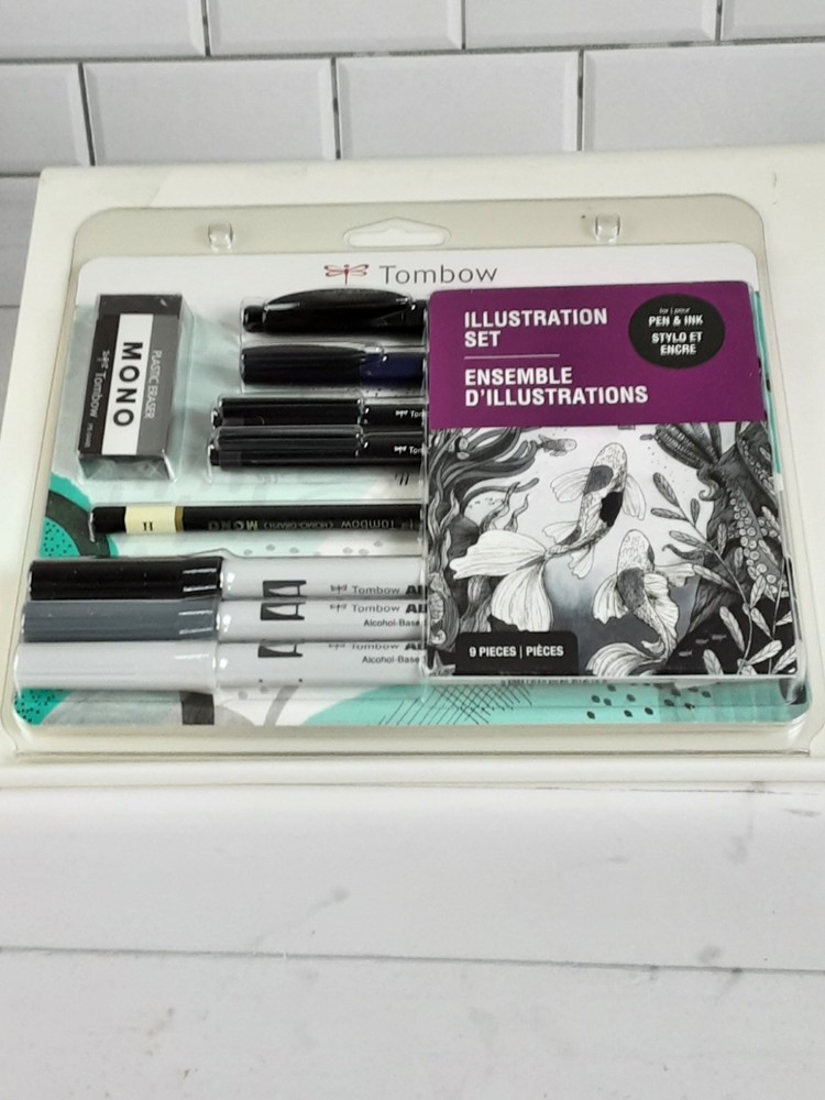 NEW Tombow Illustration Set 9 Piece Pen & Inks ABT Pro Alcohol Marker Mono Penci