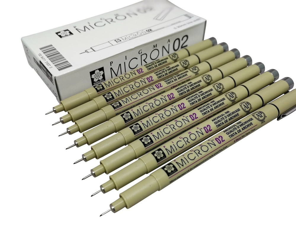 Sakura Pigma Micron drawing pens 02 Black ink, 1 Count (Pack of 8),