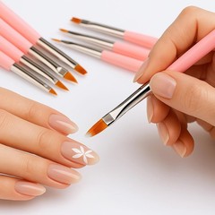 8PCS Nail Art Brushes Set, Flat and Angled Painting Brushes for Acrylic Nail Art