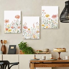 Colorful Wildflower Canvas Wall Art Set of 3 Framed – Pink Floral Watercolor …