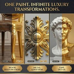 Metallic Gold Leaf Paint – 35 Fl Oz Non-Toxic Acrylic Coating for DIY Crafts, Wo