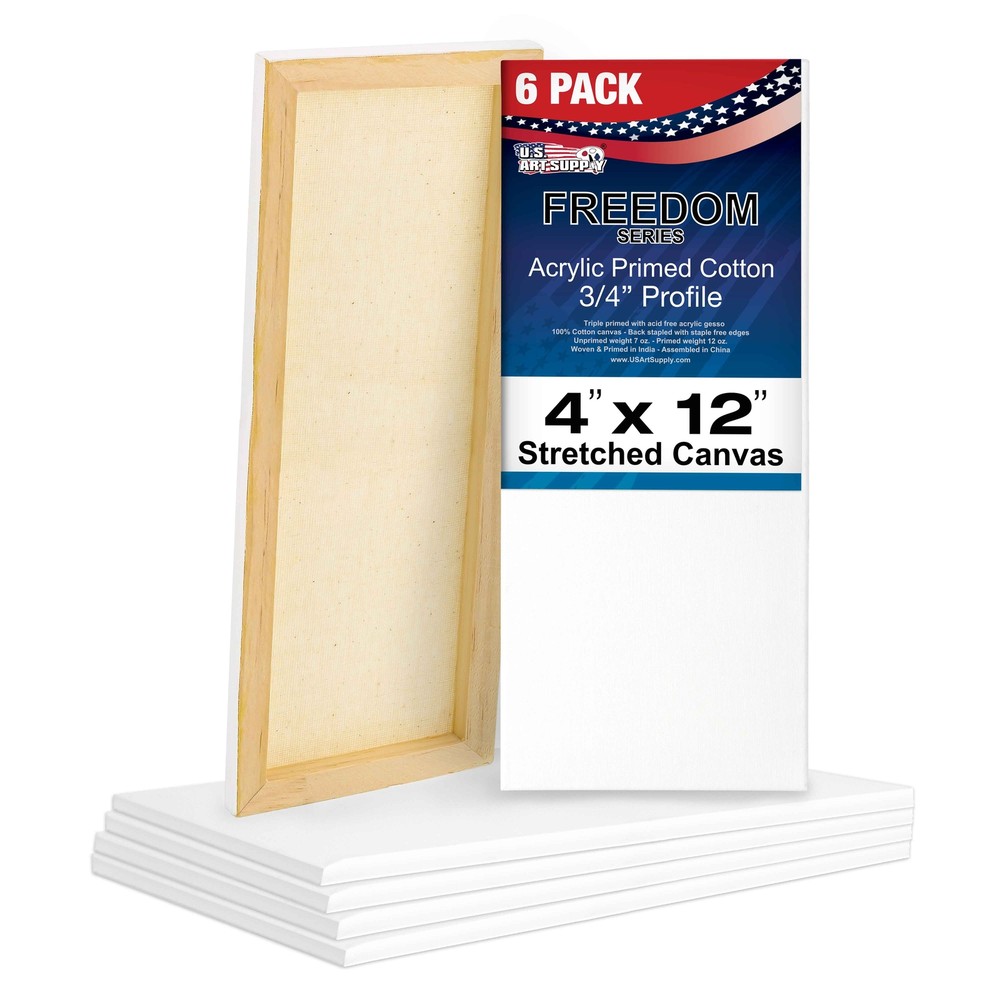 6 Pack of US Art Supply 4″ x 12″ Acrylic Primed Cotton Duck Stretched Canvas