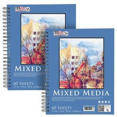 11″ x 14″ Mixed Media Paper Pad Sketchbook, 2 Pack 60 Sheets 98 lb, Spiral-Bound