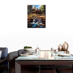 Cabin by the Stream Painting 16”x20”(Frameless), Waterfall-03