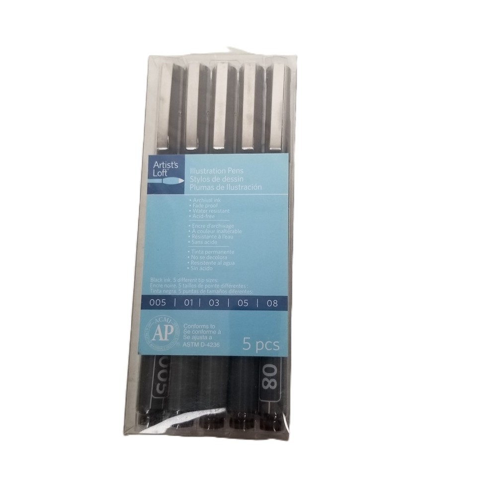 Artist’s Loft Illustration Pens Black 5 Pack 005 01 03 05 08 Archival Ink