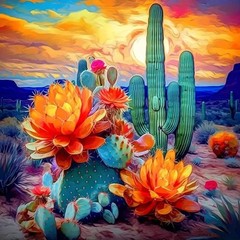 Diamond Painting Kits for 12 inches by 12 inches, Cactus flower