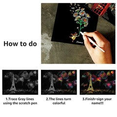 Magic Scratch Art Paper 7.9×5.5 Inch Rainbow Landscape Engraving City Living
