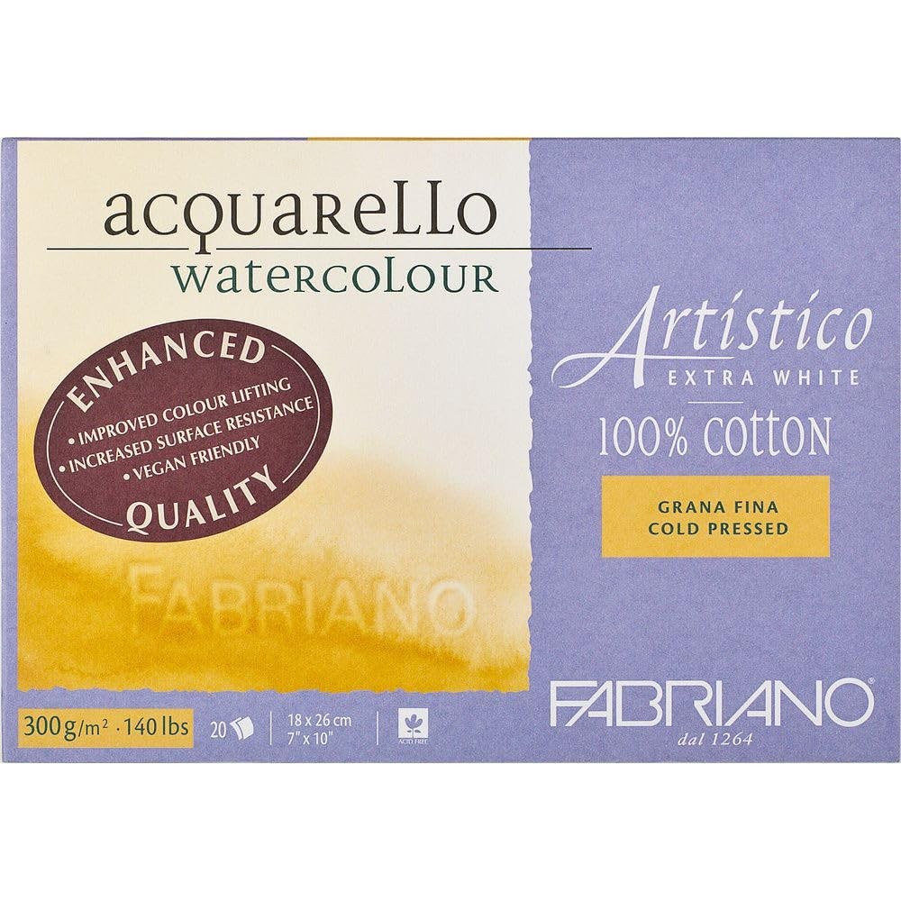 Fabriano Artistico Extra White Watercolor Block 140lb/300 GSM Cold 7×10 Inch