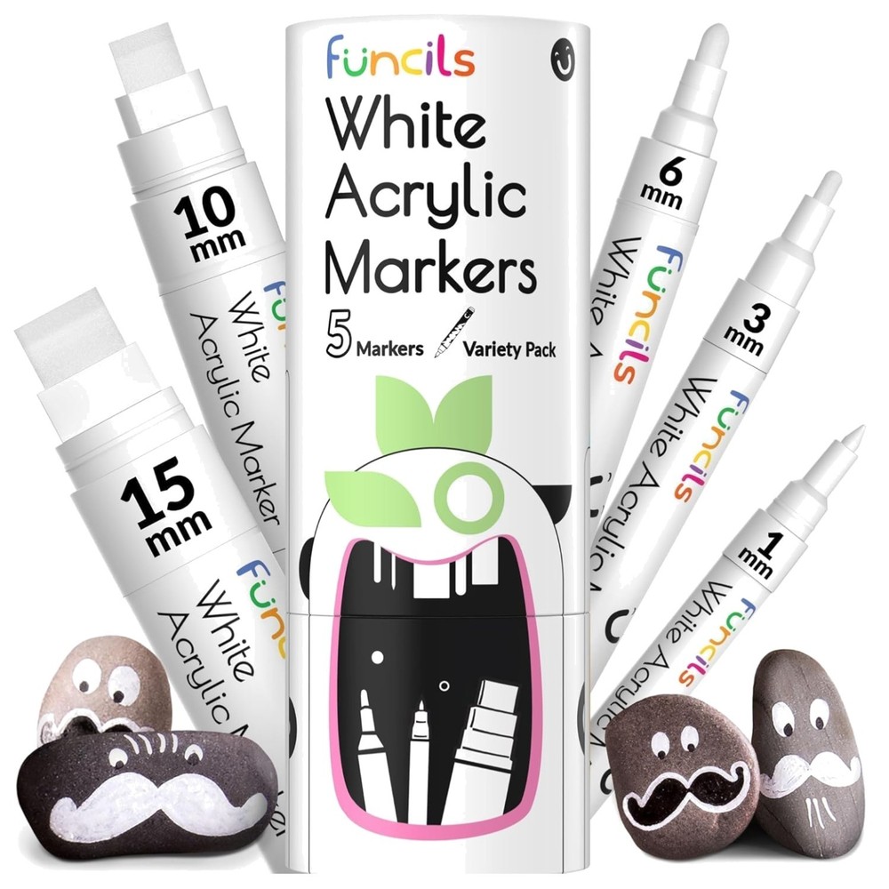 Acrylic White Paint Pen Set 1mm-15mm Multi Pack for Rock Painting Fabric Meta…