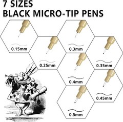 Waterproof Micro-line Pens 18 Pack 11 Colors 7 Black Ultra Fine 0.3mm-0.5mm Tips