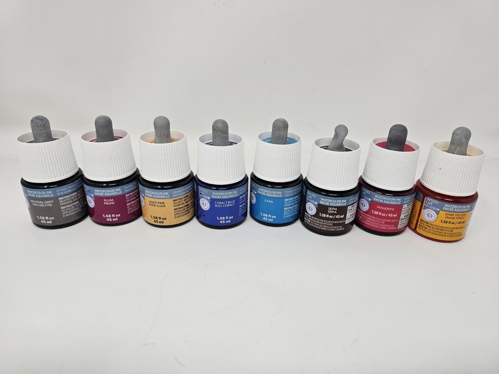 Artist’s Loft Watercolor Ink Lot of 8 Dropper Bottles 45ml Assorted Colors New