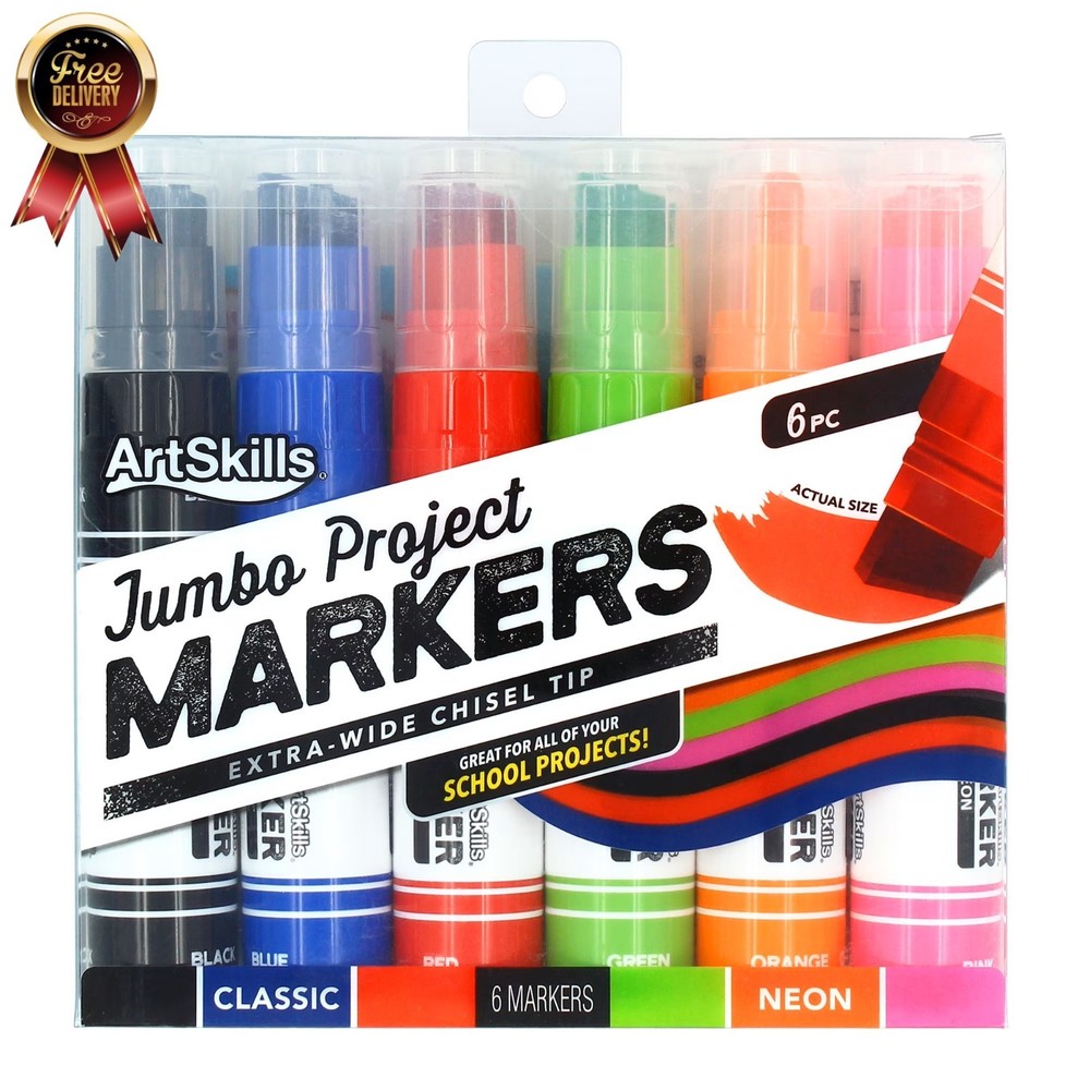 Jumbo Chisel-Tip Markers for Adults &Teens, Pack of 6