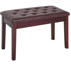Duet Piano Bench Birchwood & Faux Leather Comfortable Seating for Two Elegant Br