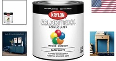 Krylon ColorMaxx Satin Interior/Exterior Paint, Rust Resistant, 1/2 Pint White