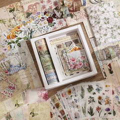 Vintage Botanical Scrapbooking Supplies Kit, Aesthetic Flower Scrapbook Kit f…