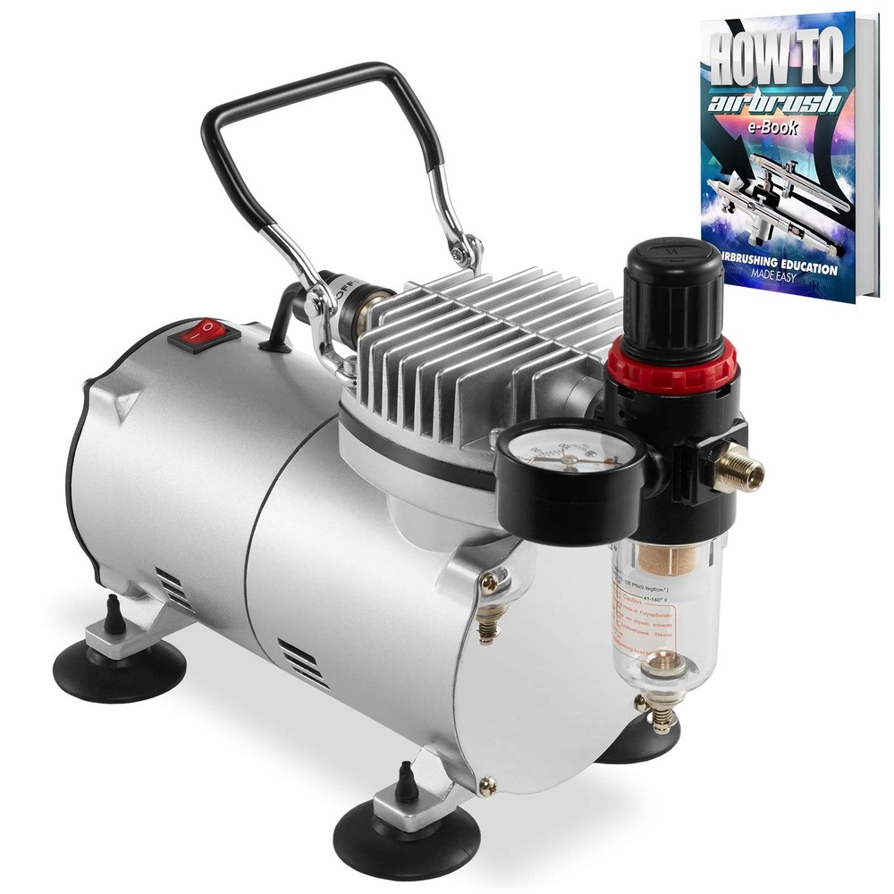 PointZero 1/5 HP Airbrush Compressor with Regulator, Gauge and Water Trap – Q…