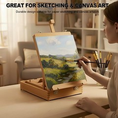 Beechwood Tabletop Easel for Painting, Portable Adjustable Sketchbox Art Ease…