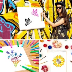 64Pcs Stencils for Painting on Wood, Reusable 3×3 inches, White-Flower01