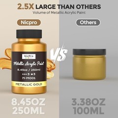 Metallic Gold Acrylic Paint, 8.45Oz/250Ml Large Gold Leaf Paint, Non Toxic, Non