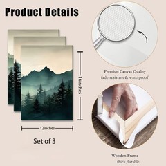 okudolit Framed Mountain Wall Art Set of 3 Sage Green Forest Canvas Prints Na…