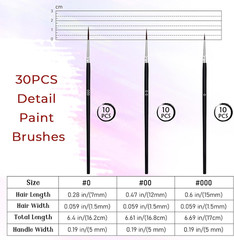 30 Pcs Tiny Detail Paint Brushes Set, Micro Small Paint Brush with 3 Sizes