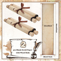 1 Pack Blank Paper Scrolls 9 x 36 Inches Blank Scroll Paper with Wood Rods for W