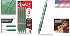 4-Pack S-Gel Pens with Retractable Closure, Green Barrel, Soft Grip, Black Ink