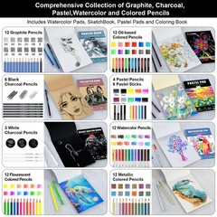 109 Drawing Set Sketching Kit, Pro Art Supplies with Fluorescent, Colored, Wa…