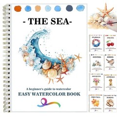 Watercolor Workbooks Coloring Book Beginner Friendly Without Palette, Seaside