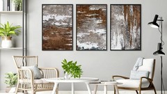 Large Framed Canvas Wall Art – Rustic Brown and White Abstract Pictures for L…