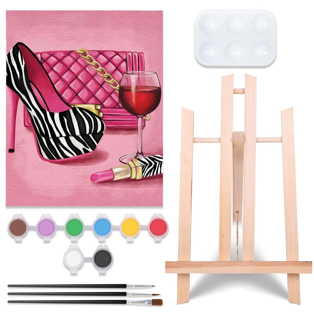 Paint and Sip Kit, Pre Drawn Canvas Painting Party Kit Supplies for Adults wi…