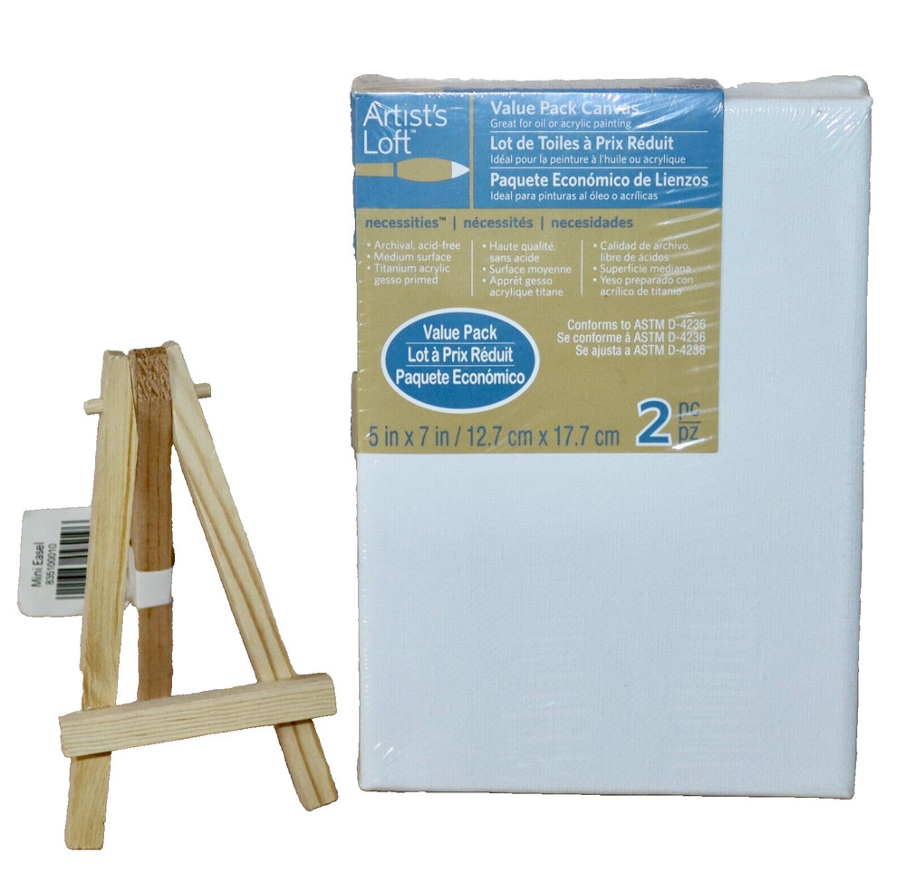 Artist Loft 5”X 7” Canvas Value Pack 2 Piece & 4 1/2” Tabletop Mini Easel
