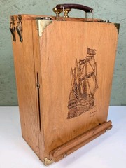 Wooden Folding Box Artists Easel Painting Stand Capt. Jack Rauscher Pirate Ship