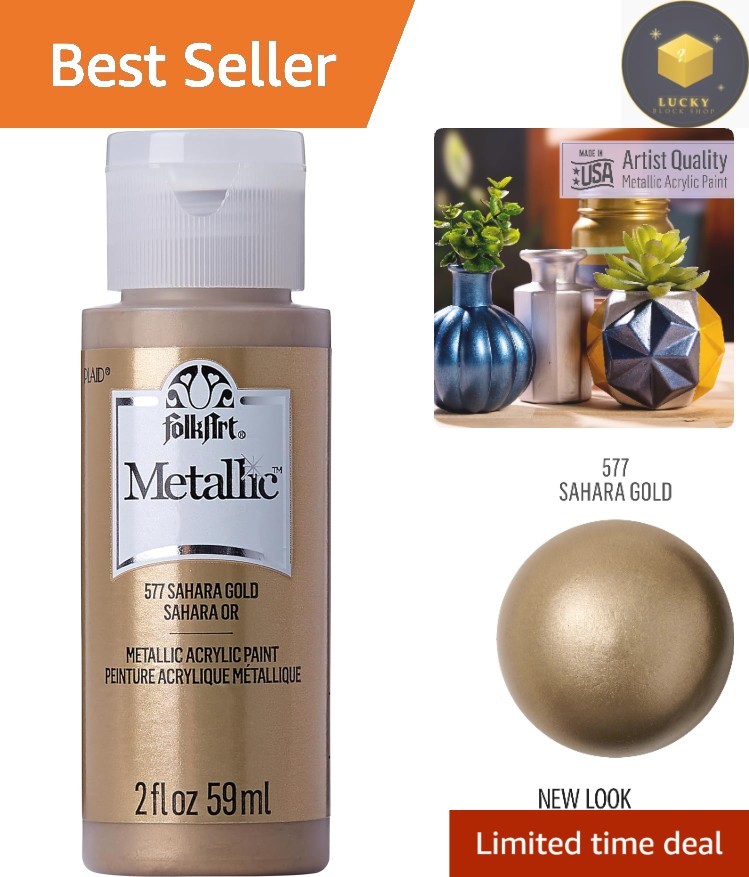 Metallic Acrylic Paint 2 oz – Sahara Gold, Perfect for Indoor & Outdoor Crafts