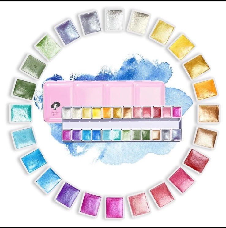 Paul Rubens Professional 24 Pearlescent Solid Watercolor Paints In Case