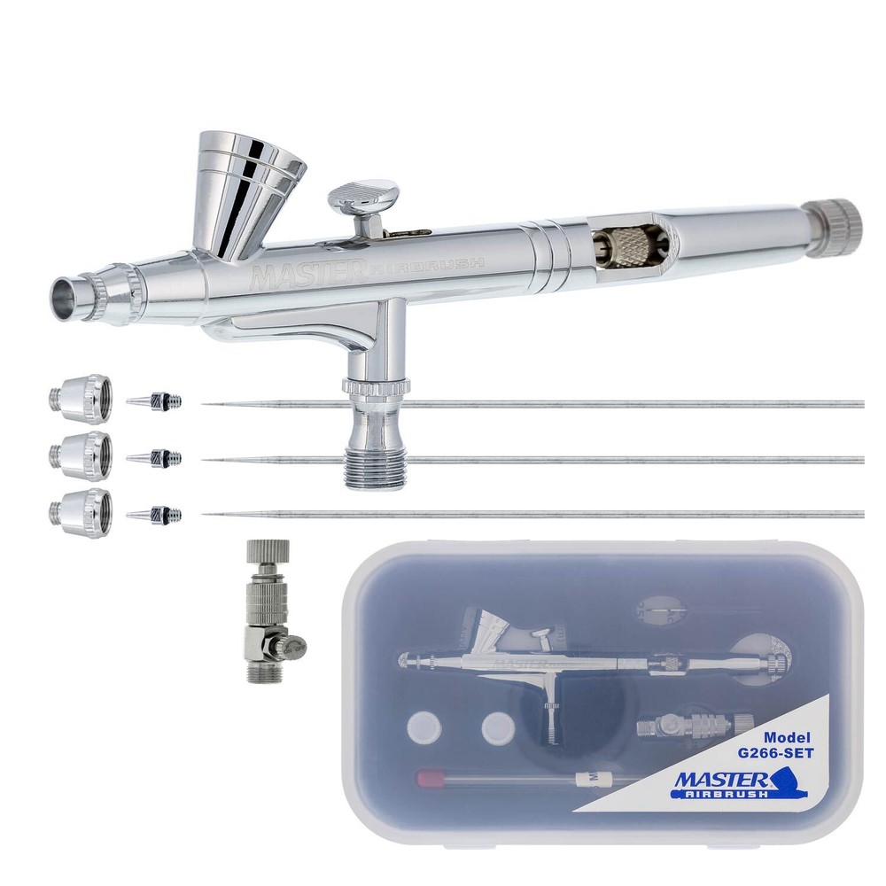 3 Tip MASTER G266 Dual-Action AIRBRUSH PRO SET KIT Auto Paint Nail Tattoo Hobby