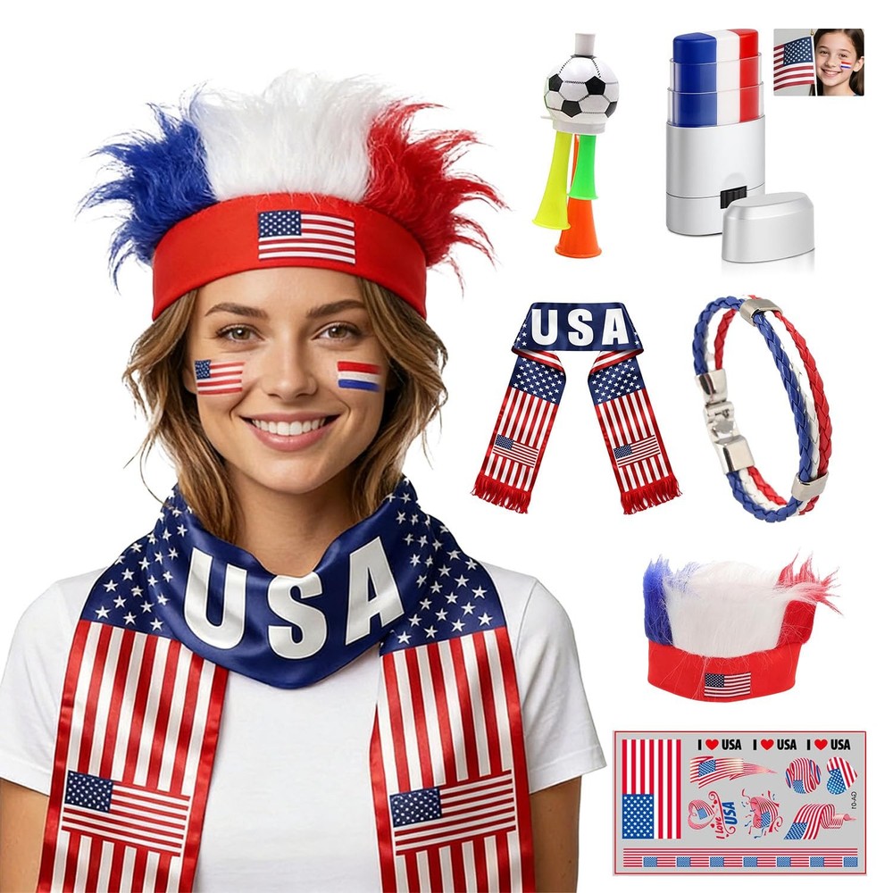 SeunKieer 2026 USA Soccer Supporters Fan Kit – Face Large, United States