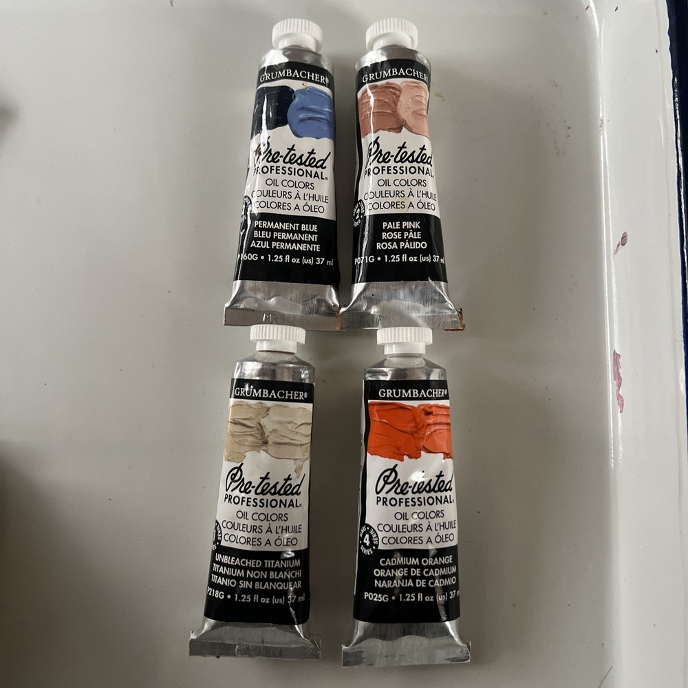 Lot of 4 Grumbacher Pre-Tested Oil Color 37ml Blue Pink Buff Orange