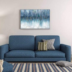 Blue Abstract Art Canvas Painting: Hand Painted Heavy Textured Gold Foils Cha…