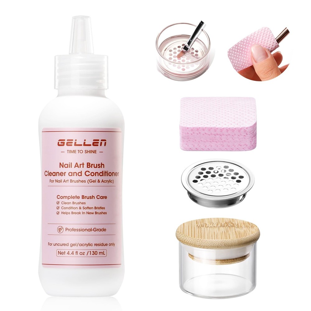 Nail Art Brush Cleaner Set, 130ml Rose Oily Acrylic Brush Cleaner Liquid with…