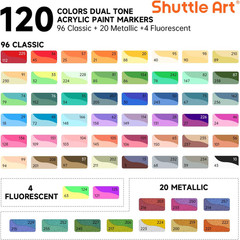 Shuttle Art 120 Colors Dual Tone Acrylic Paint Markers, 60 Pack Acrylic Paint Pe
