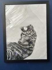 Charcoal And Pencil Realistic Tiger 20 X 26 In (with Frame) Portrait