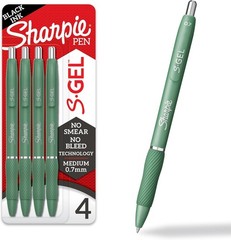 4-Pack S-Gel Pens with Retractable Closure, Green Barrel, Soft Grip, Black Ink