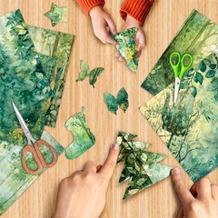 Green Scrapbook Paper Pad 6 x 6 in- 24 Sheets Forest Patterned Designed