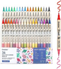 Grabie 72 Colors Paint Markers, Dual-Color Acrylic Pens with 36 Brush Tips, D