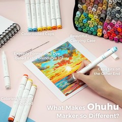 Ohuhu Alcohol Markers 200 Colors – Chisel & Fine Dual Tip Art Drawing Marker Set