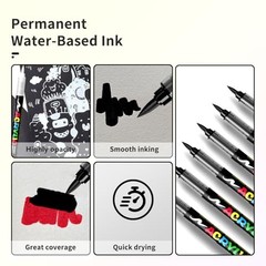 Paint Pens Acrylic Markers – 8 Brush Tip Water Based Marker Pens 8 Pcs Black