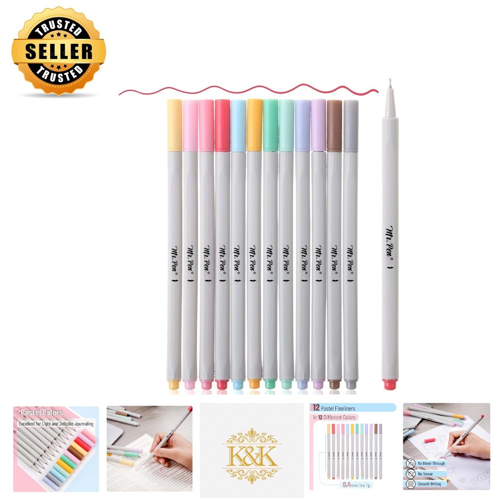 No Bleed Pastel Fineliner Pen Set – 12 Fine Tip Markers for Drawing & Writing
