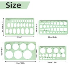 4PCS Circle Template, Plastic and Oval Measuring Clear Green